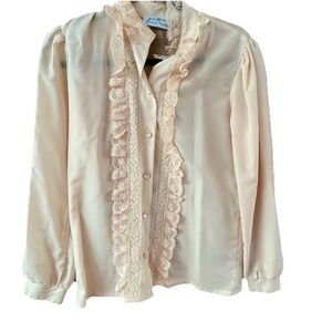 Vintage Lace & Satin Romantic Coquette Lace Embellished Blouse Size Medium
